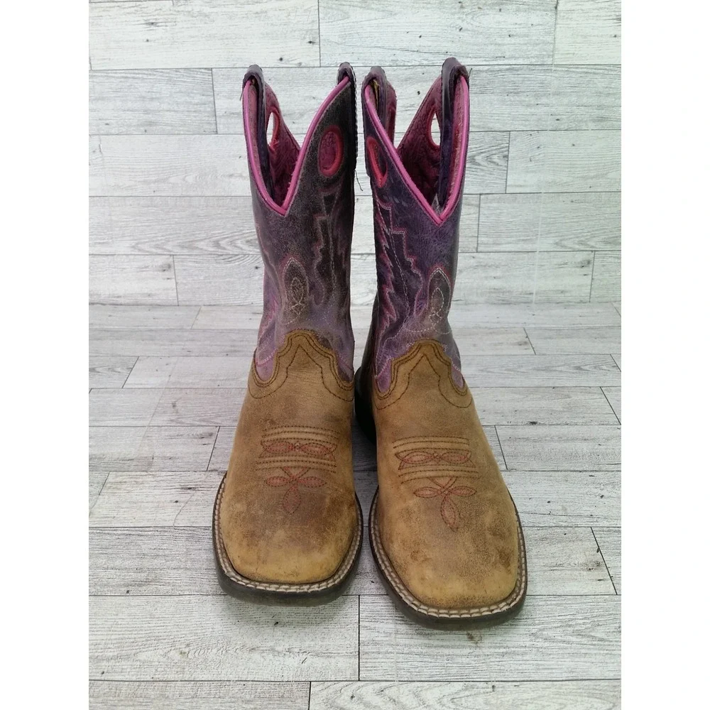 Girls Smoky Mountain Tracie Western Boot Square Toe Sz 2.5 R Pink Purple Cowgirl